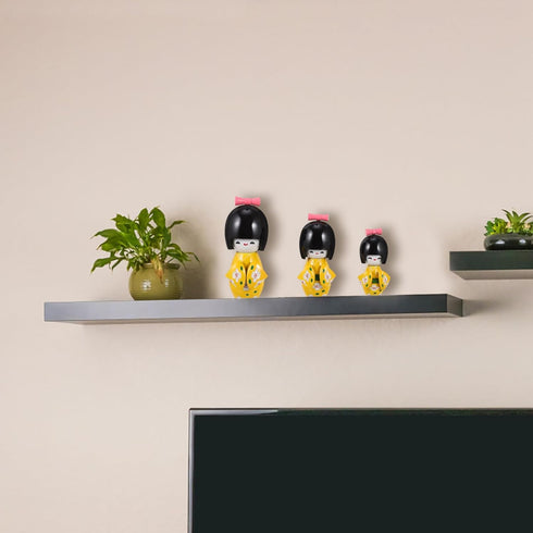 Totority Japanese Sosaku Kokeshi Doll Wooden Japanese Kimono Kokeshi Doll: 1 Set Kimono Dolls Miniature Wood Yellow Japanese Doll Desk Ornament fo...