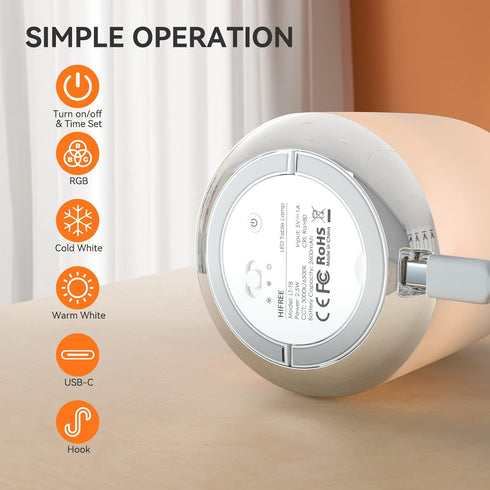 Hifree Touch Bedside Table Lamp,Portable USB-C Rechargeable Night Light for Kids. RGB Dimmable with 3 Modes for Bedroom, Nursery,Living Room. Soft...