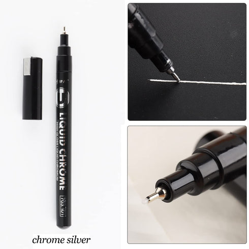 Chrome Metallic Marker Pen for Nail Art, 2PCS Gold Silver Liner Polish Pen, Drawing Dotting Nail Art Graffiti Pen, Mirror Effect Painting Gel, Mar...