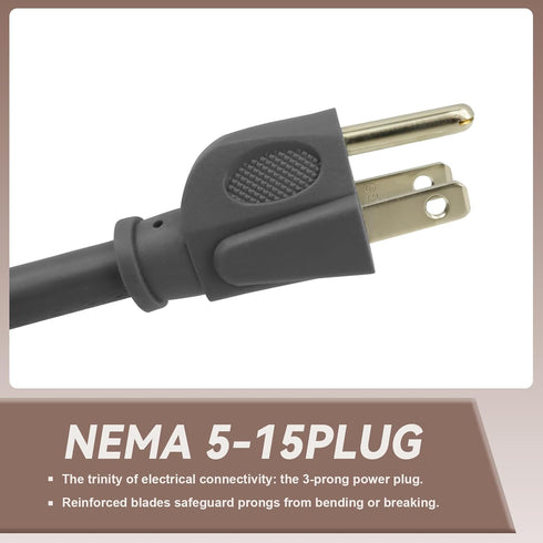 Industries Inc 3-Wire Appliance and Power Tool Cord, 3 ft, 14 AWG, 15A/125V AC, 1875w, Grey, 2pack...