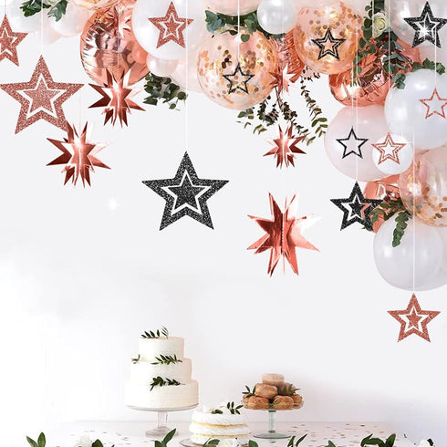 Decor365 Glitter Black Rose Gold Star Garland Twinkle Little Star Party Decoration Hanging Decor backdrop Banner Streamer Birthday Bday Bridal Bab...