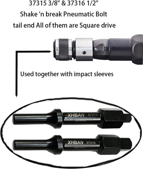 37315 3/8" & 37316 1/2" Shake 'n break Pneumatic Bolt Breaker. Designed to be used with a wrench to help rotate and loosen seized fasteners...
