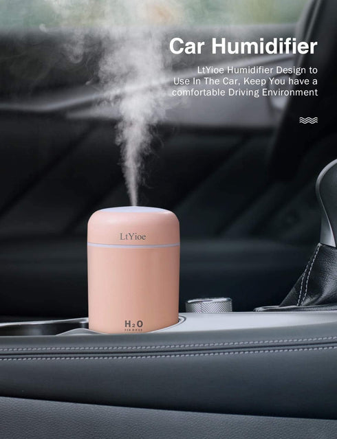 Colorful Cool Mini Humidifier, USB Personal Desktop Humidifier for Car, Office Room, Bedroom,etc. Auto Shut-Off, 2 Mist Modes, Super Quiet. (Pink)...