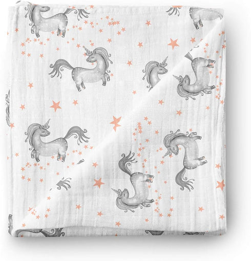 Aenne Baby Muslin Swaddle Blanket for Boys & Girls, Infant Toddler Quilt, Luxurious Wrap, Soft and Silky Stroller & Nursing Cover, Dancing Unicorn...