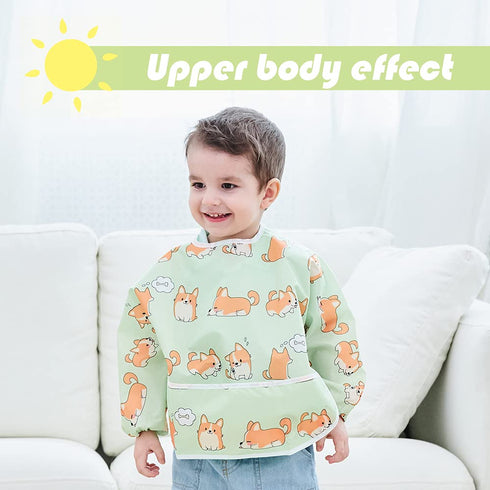 Little Dimsum Full Sleeved Feeding Bib 2 Pack,Baby & Toddler Waterproof Bib Apron,Food Protection Large Pocket Eating Smock 6-36 Months (Little Pu...