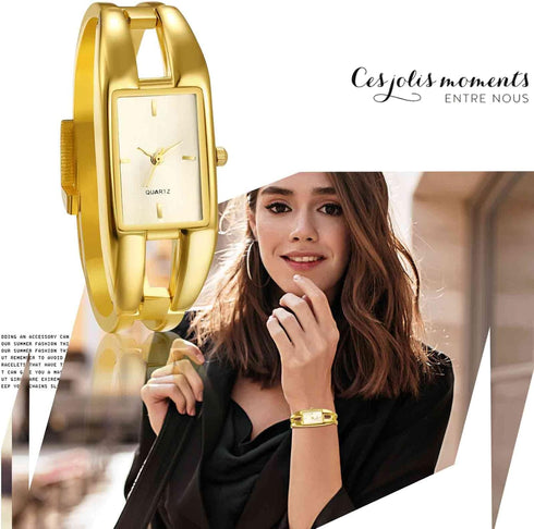 JewelryWe Wrist Watches for Women Elegant Alloy Bangle Watch Analog Square Quartz Dress Watch, for Mother's Day...