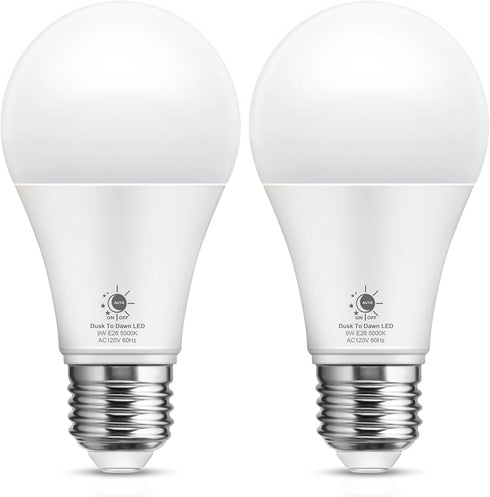 LOHAS Dusk to Dawn Light Bulbs Outdoor, Light Sensor Bulb 60W Equivalent, A19 LED Bulb Daylight 5000K, 9W Photocell Sensor LED, 900LM Auto On/Off ...