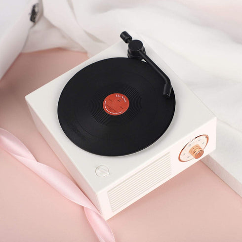 Old Fashioned Classic Style Bluetooth Speaker Cute White Look Creative Vinyl Record Player Gift for Girls Bass Enhancement Loud Volume Black Glue ...