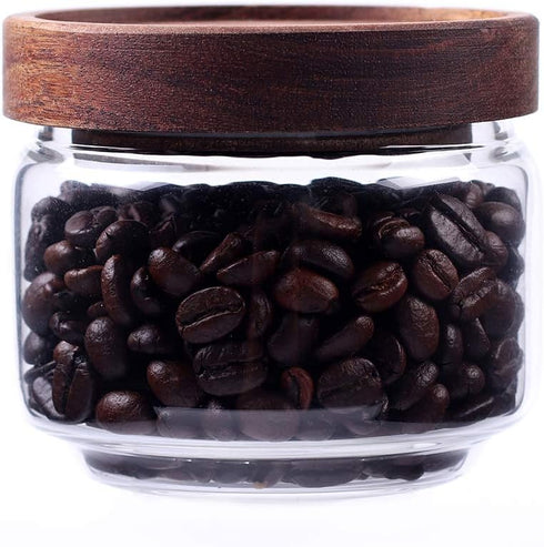 Glass Coffee Containers, 8.5 FL OZ/250 ml Kitchen Serving Food Storage Canister with Sealed Wooden Lid, BPA-Free Clear Glass Jar for Tea Leaves, P...