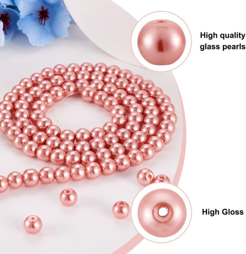 Cheriswelry 100pcs/strand 8mm Round Glass Pearl Beads Strand Tiny Satin Luster Pearl Beads Loose Spacer for DIY Bracelet Necklace Earrings Jewelry...
