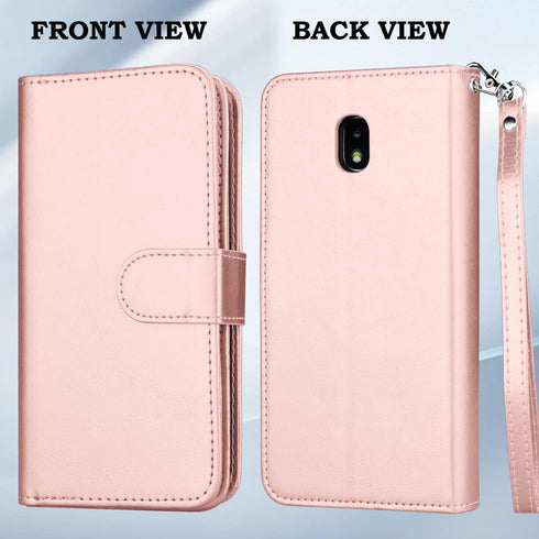 Takfox Galaxy J3 2018 Leather Wallet Case, Flip Folio with 9 Card Holder, Detachable Strap - Rose Gold...