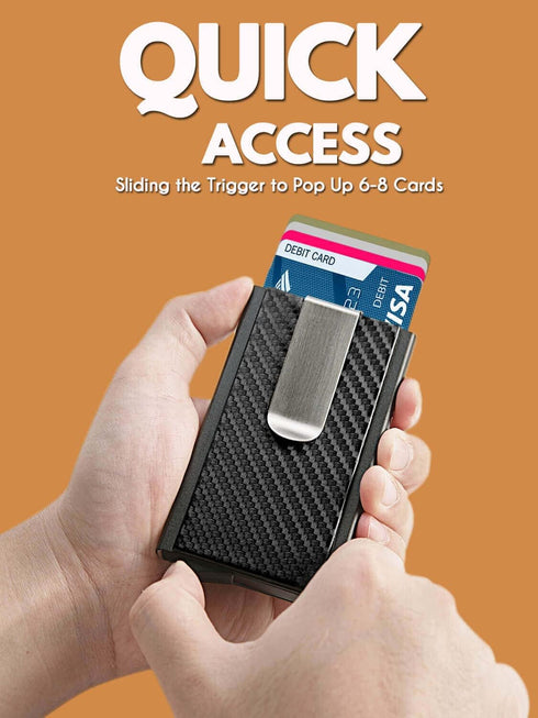 MOSIYEEF Minimalist Stealth Wallet for Men - Pop Up Men Wallet with Money Clip - Leather-wrapped Slim Compact Card Holder Carbon Fiber Card Wallet...