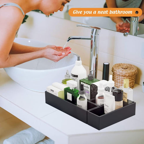Black Bamboo Drawer Organizer - Silverware&Utensil Holder Organizer for Kitchen Drawers, Multi-Use Drawer Dividers Boxes for Bathroom Counter?Cabi...