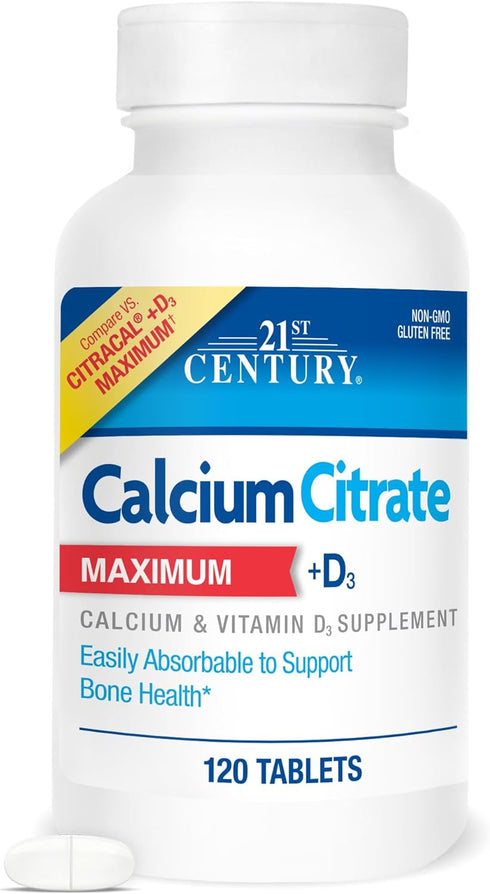 21st Century Calcium Citrate Plus D Maximum Caplets, 120 Count (27493)...