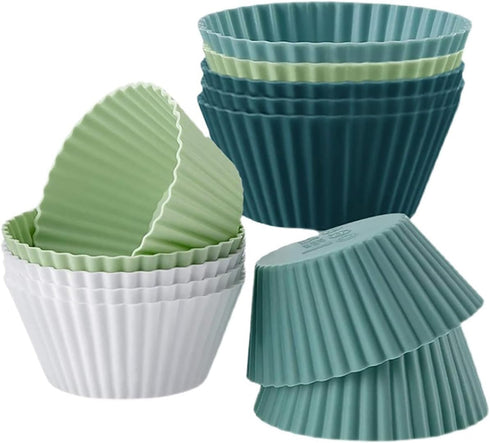 Silicone Baking Cups Round 12 Pack 2.75 inches Cups, Reusable Cupcake Muffin Liners BPA Free, Non-stick Cake Cup Mold Set 4 Colors by Mikim...