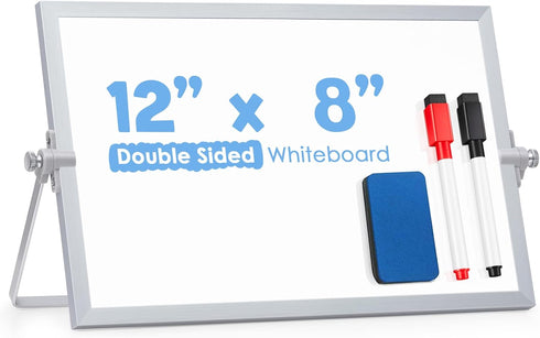 ARCOBIS Small Desktop Dry Erase Board 12" X 8" Portable Magnetic Double Sided Whiteboard Easel for Kids to Do White Board for Office, Home, School...