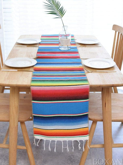 BOXAN Mexican Serape Table Runner for Mexican Party Wedding Decorations Outdoor Picnics Dining Table, Fringe Cotton Blanket Fiesta Table Runners, ...