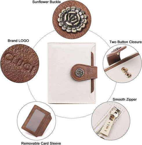 CLUCI Small Wallets for Women RFID Blocking Leather Trifold Compact Credit Card Holder with ID Window Ladies Zipper Coin Purse Beige with Brown...