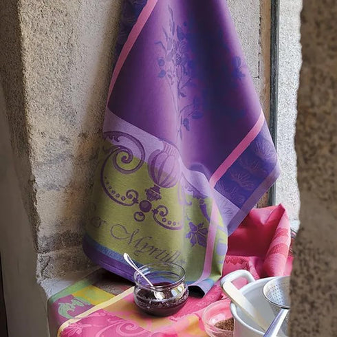 Garnier Thiebaut Myrtilles Violet (Purple Blueberries) French Kitchen Towel 22"x30", Cotton, Jacquard...