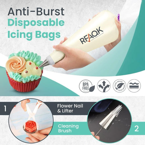 RFAQK 74 PCs Icing Piping Bags and Tips Set, Cake Decorating Kit with 48-Numbered Piping Tips, 20+1 Pastry Bags for Cookie Cupcake Cake Decoration...