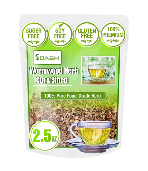 Wormwood Herb 2.5 oz Cut & Sifted (Artemisia absinthium) USDA Certified Organic Wormwood Tea | Non-GMO | Vegan| Resealable Pouch...