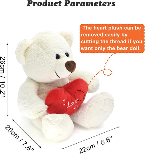 I Love You! 10'' Teddy Bear with Red Heart, Soft Plush Bear Doll Stuffed Animal Toys Valentines Day Decor Gifts for Her/Girlfriend Lover Mom Kids ...