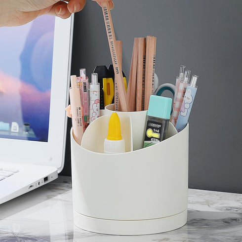 Rotating Pen Holder for Desk, Cute Desk Pencil Holder Cup for Home Office School, White Makeup Brush Holder Organizer Make up Cosmetics Container ...