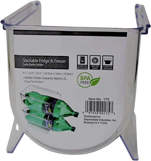 Dependable Industries inc. Essentials Stackabale Fridge & Freezer Safe Soda Bottle Holder Space Saver Pantry, Countertops and Cabinets - Holds 2-L...