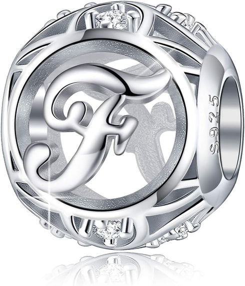 FOREVER QUEEN Letter Charm Initial A-Z Alphabet Charm Dangle Charm for Bracelet Necklace 925 Sterling Silver CZ Beads Charm Personalized Gift Jewe...