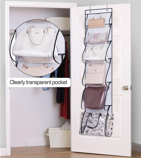 MISSLO 6 Clear Pockets Over Door Organizer for Handbags, Caps, Accessories (White)...