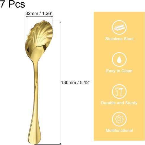 uxcell 7Pcs Stainless Steel Shell Shape Coffee Spoon Tableware Dessert Spoons Stirring Mixing Spoon for Tea Coffee Cake Sugar, 5 Inch Gold...