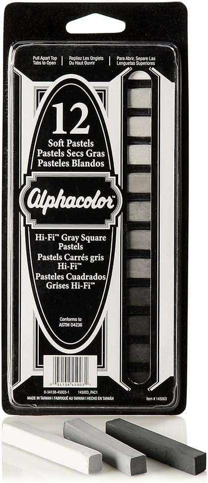Derwent Alphacolor Soft Square Pastels, 7 Hi-Fi Gray Tones, 12 Pastels per Set (145003)...