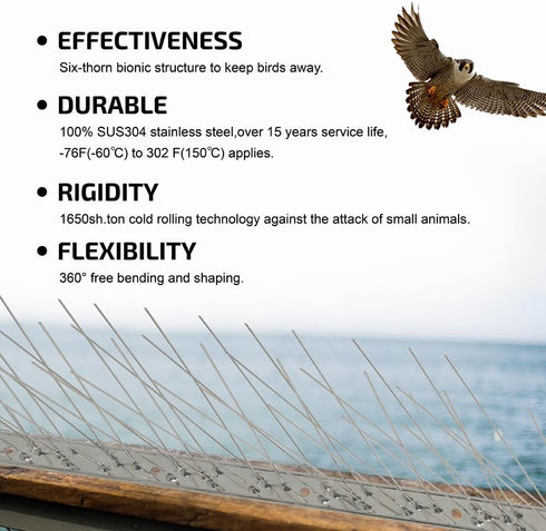 Bird Spike Pigeon Repellent: Bird Spike Deterrent Fence with Stainless Steel Base 3pcs(3.24 feet)...