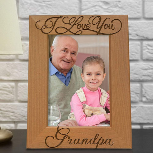 KATE POSH I Love You Grandpa, Grandparent's Day, Best Grandpa Ever, Grandpa & Me, Engraved Natural Wood Picture Frame from Granddaughter, Grandson...