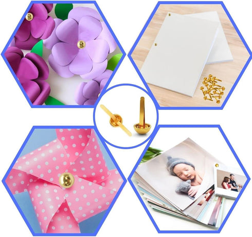 Performore 500 Pcs of 8mm x 16mm Brass Round Head Fastener, Brads for Arts and Crafts, Scrapbooking, Decorating and DIY Uses, Flexible Premium Siz...