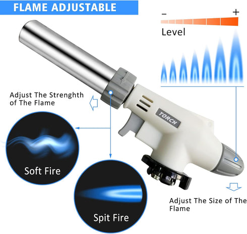Butane Torch Kitchen Blow Lighter, IEIK 360 Degree Reverse Professional Chef Culinary Torch with Safety Lock and Adjustable Flame for Cooking Crèm...