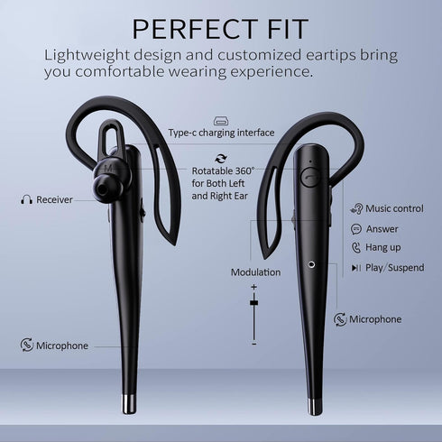 Bluetooth Headset with Microphone, Bluetooth Headset Noise Canceling, Single Ear Wireless Bluetooth Earpiece Compatible for Ios Android Cell Phone...
