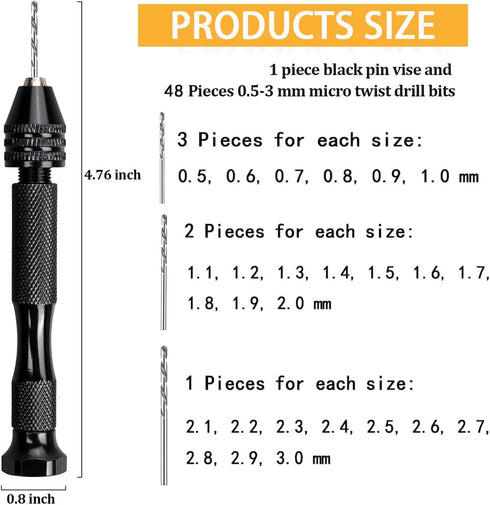 62 Pieces Pin Vises Hand Drill Bits Set Micro Twist Manual Rotary Hobby Drill Tools with Clamp for Jewelry Making, Craft Carving, DIY, Woodworking...