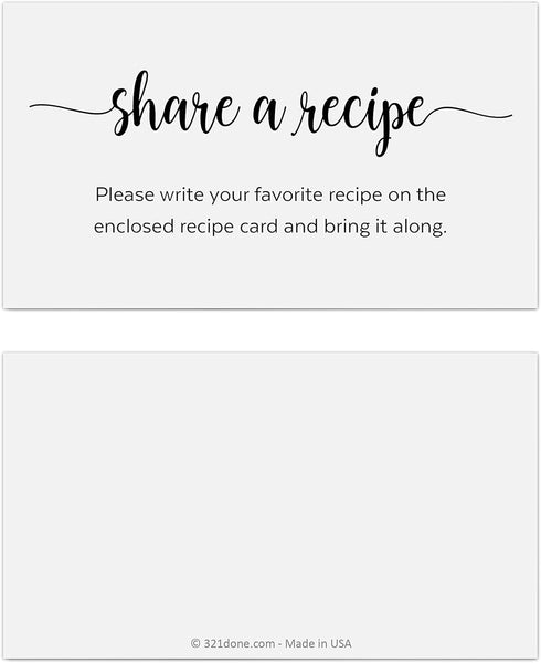321Done Request a Recipe Card (Set of 50) 3.5x2 White, Simple - Little Recipe Request Insert Card for Bridal Shower Game, Keepsake, Heavy Cardstoc...