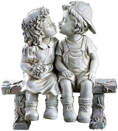 First Kissing Kids Lover Garden Sculpture Outdoor Status Home Decor Collections 4.7"x2.6"x5.1" Puppy Love, Kissing Couple Garden Sculpture,...