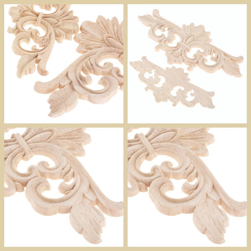 Wood Appliques Decorative Center Carved Onlays, Unpainted Flower Carved Ornament Decals for Door Fireplace Mirror Wall Cabinet Dresser Mantel Bed ...