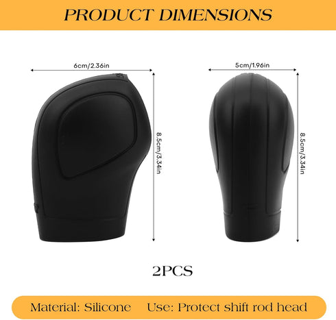 2 Pcs Black Fashionable Gear Shift Knob Covers for Most Cars, Comfortable Waterproof Sweat-proof Silicone Gear Lever Cover, Anti-Slip Protective C...