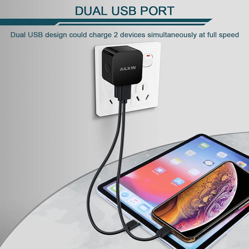 2Pack USB Wall Chargers, 2.4A Dual Port Fast Charger Block Square Flat Power AC Adapter Phone Brick Charging Station for iPhone, Samsung Galaxy, L...