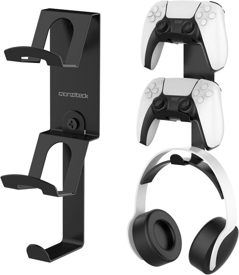 Monzlteck 3 in 1 Dual Controller & Headset Wall Mount Holder with Non-Slip Pads for Xbox, PS5, PS4,Switch, Headphone, PSVR2, Backbag and More.All ...