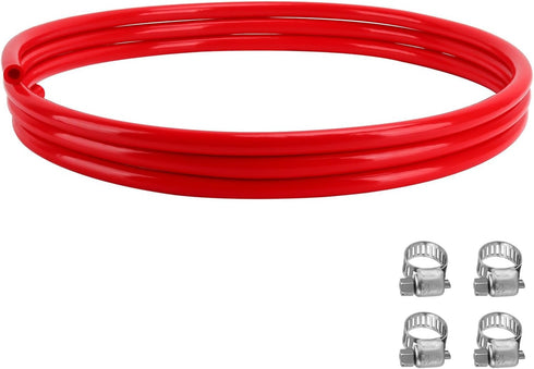 Beer CO2 Gas Line Kit - 10ft PVC CO2 Tubing Hose & 4PCS Stainless Steel Hose Clamp Solid Red Non-toxic Odorless Bendable Keg CO2 Line for 5/16’’ B...