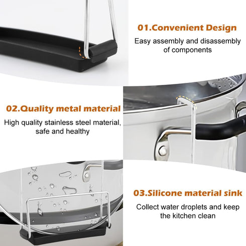 EMVANV Slow Cooker Lid Holder for Cooking, 2pcs Stainless Steel Pot Rack With Silicone Sink, Keeps Countertop No Mess (Black)...