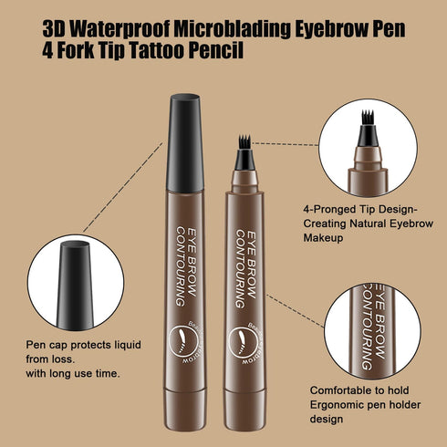 Magic Eyebrow Pencil, 3D Waterproof Microblading Eyebrow Pen, 4 Tipped Precise Brow Pen, Fine Stroke Microblading Eyebrow Pencil Natural (Gray Bro...