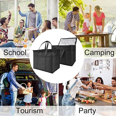 XXL Insulated Cooler Bag and Food Warmer for Delivery & Grocery Shopping with Zippered Top, Black (1 pack)...