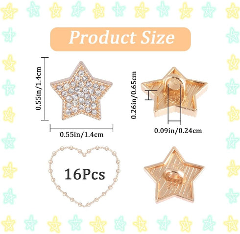 GORGECRAFT 1 Box 16Pcs Star Shaped Rhinestone Buttons Crystal Light Gold Alloy Shank Button Replacement Decorative Buttons for DIY Sewing Crafts S...
