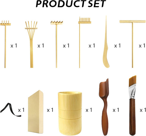 Artcome Mini Table Zen Sand Garden Rake Tool Set - with Rakes Sand Brush Spoon Bamboo Tube Tabletop Meditation Sand Zen Garden Tools, Zen Garden A...
